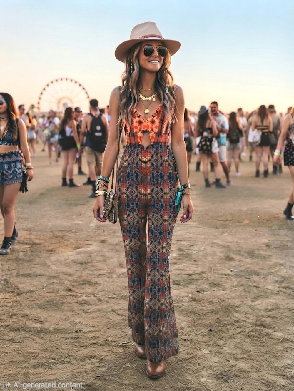 Free People Keyhole Jumpsuit Sz 8 Wide Leg Boho Festival Lace Up Back